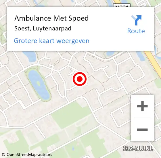 Locatie op kaart van de 112 melding: Ambulance Met Spoed Naar Soest, Luytenaarpad op 25 mei 2015 17:37