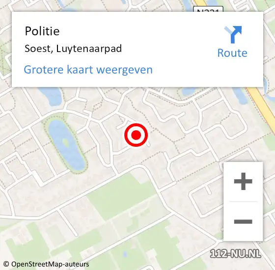 Locatie op kaart van de 112 melding: Politie Soest, Luytenaarpad op 25 mei 2015 17:38