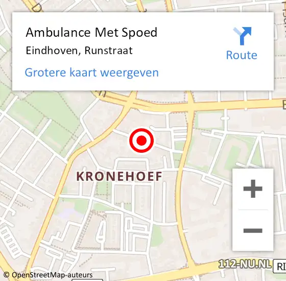 Locatie op kaart van de 112 melding: Ambulance Met Spoed Naar Eindhoven, Runstraat op 25 mei 2015 19:12