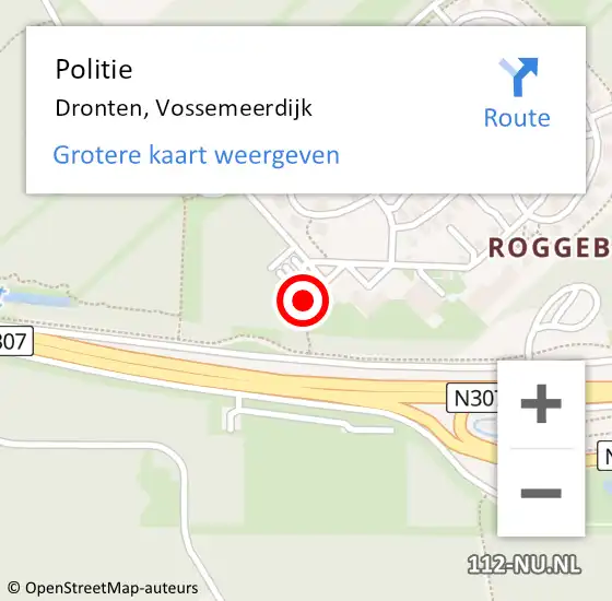 Locatie op kaart van de 112 melding: Politie Dronten, Vossemeerdijk op 25 mei 2015 19:48