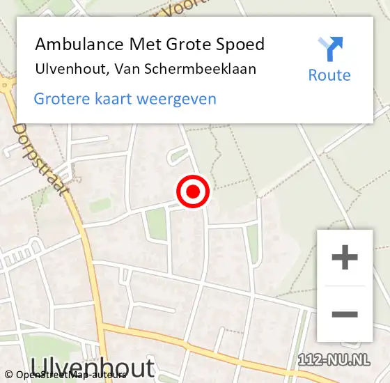 Locatie op kaart van de 112 melding: Ambulance Met Grote Spoed Naar Ulvenhout, Van Schermbeeklaan op 8 november 2013 19:16