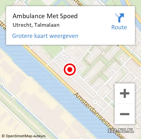 Locatie op kaart van de 112 melding: Ambulance Met Spoed Naar Utrecht, Talmalaan op 26 mei 2015 04:07