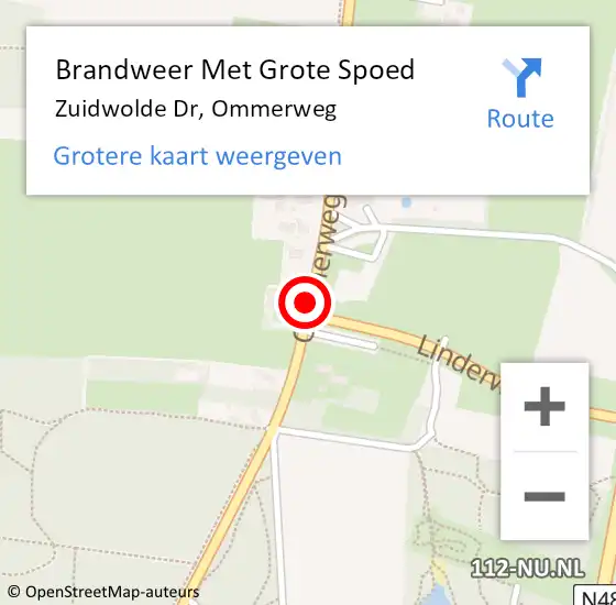 Locatie op kaart van de 112 melding: Brandweer Met Grote Spoed Naar Zuidwolde Dr, Ommerweg op 26 mei 2015 04:22