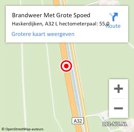 Locatie op kaart van de 112 melding: Brandweer Met Grote Spoed Naar Haskerdijken, A32 L hectometerpaal: 52,3 op 8 november 2013 19:46