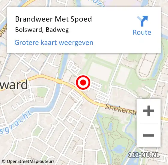 Locatie op kaart van de 112 melding: Brandweer Met Spoed Naar Bolsward, Badweg op 26 mei 2015 06:29