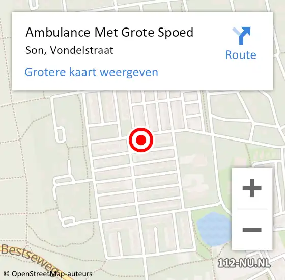 Locatie op kaart van de 112 melding: Ambulance Met Grote Spoed Naar Son, Vondelstraat op 26 mei 2015 08:15