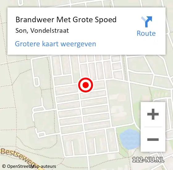 Locatie op kaart van de 112 melding: Brandweer Met Grote Spoed Naar Son, Vondelstraat op 26 mei 2015 08:26