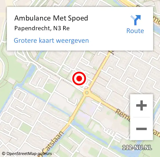 Locatie op kaart van de 112 melding: Ambulance Met Spoed Naar Papendrecht, Rembrandtlaan op 26 mei 2015 10:05