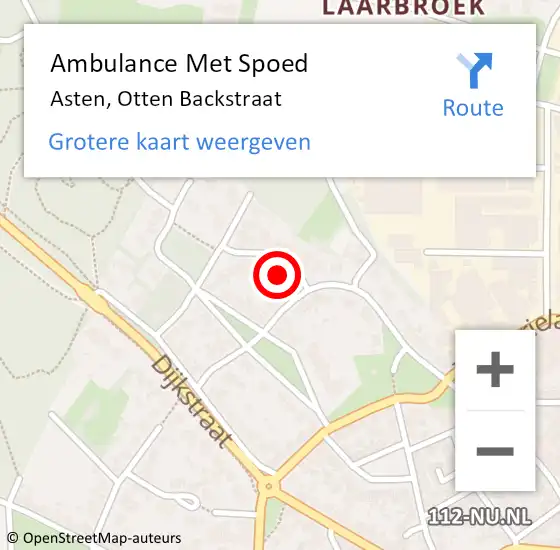 Locatie op kaart van de 112 melding: Ambulance Met Spoed Naar Asten, Otten Backstraat op 26 mei 2015 10:10