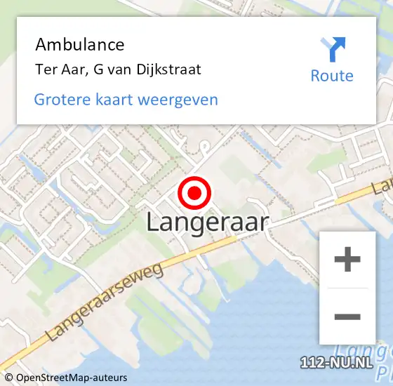 Locatie op kaart van de 112 melding: Ambulance Ter Aar, G van Dijkstraat op 26 mei 2015 11:23