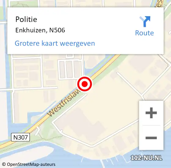 Locatie op kaart van de 112 melding: Politie Enkhuizen, N506 op 26 mei 2015 16:19