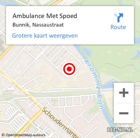 Locatie op kaart van de 112 melding: Ambulance Met Spoed Naar Bunnik, Nassaustraat op 26 mei 2015 17:01