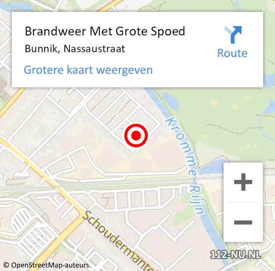 Locatie op kaart van de 112 melding: Brandweer Met Grote Spoed Naar Bunnik, Nassaustraat op 26 mei 2015 17:17