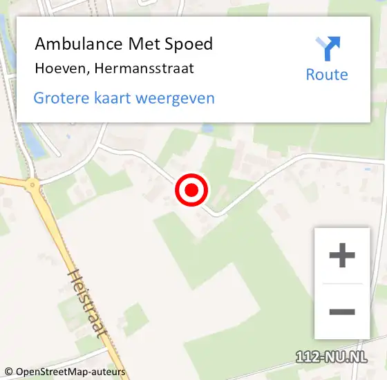 Locatie op kaart van de 112 melding: Ambulance Met Spoed Naar Hoeven, Hermansstraat op 26 mei 2015 17:24