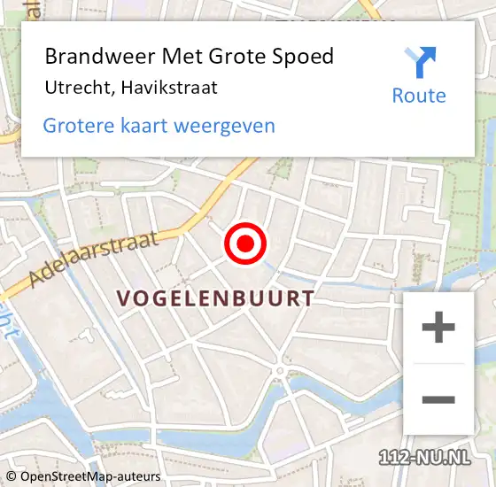 Locatie op kaart van de 112 melding: Brandweer Met Grote Spoed Naar Utrecht, Havikstraat op 26 mei 2015 18:53