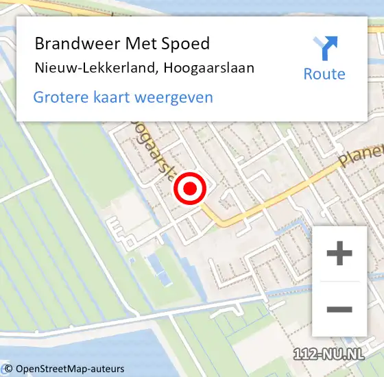 Locatie op kaart van de 112 melding: Brandweer Met Spoed Naar Nieuw-Lekkerland, Hoogaarslaan op 26 mei 2015 20:50