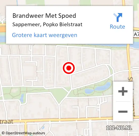 Locatie op kaart van de 112 melding: Brandweer Met Spoed Naar Sappemeer, Popko Bielstraat op 27 mei 2015 02:03