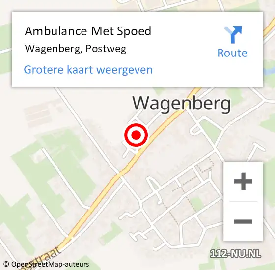 Locatie op kaart van de 112 melding: Ambulance Met Spoed Naar Wagenberg, Postweg op 27 mei 2015 04:03