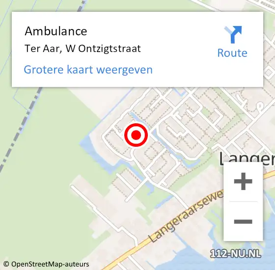 Locatie op kaart van de 112 melding: Ambulance Ter Aar, W Ontzigtstraat op 27 mei 2015 08:34