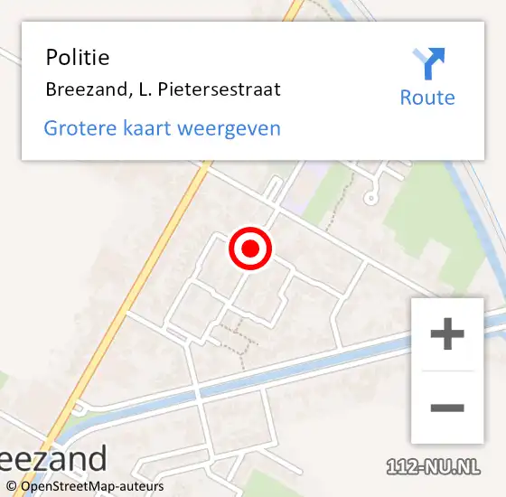 Locatie op kaart van de 112 melding: Politie Breezand, L. Pietersestraat op 27 mei 2015 08:55