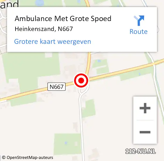 Locatie op kaart van de 112 melding: Ambulance Met Grote Spoed Naar Heinkenszand, N667 op 8 november 2013 22:00