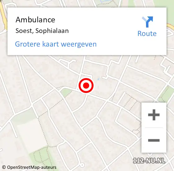 Locatie op kaart van de 112 melding: Ambulance Soest, Sophialaan op 27 mei 2015 09:32