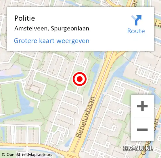 Locatie op kaart van de 112 melding: Politie Amstelveen, Spurgeonlaan op 27 mei 2015 10:03