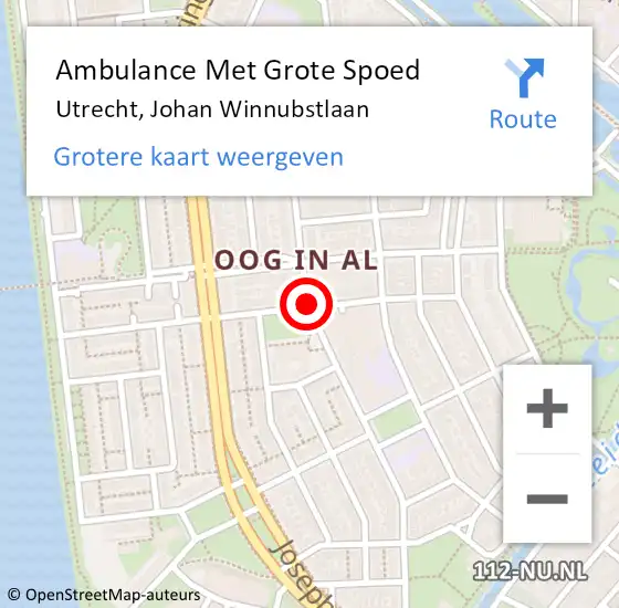 Locatie op kaart van de 112 melding: Ambulance Met Grote Spoed Naar Utrecht, Johan Winnubstlaan op 27 mei 2015 11:24