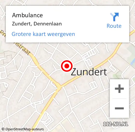 Locatie op kaart van de 112 melding: Ambulance Zundert, Dennenlaan op 27 mei 2015 13:27