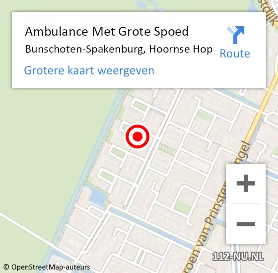 Locatie op kaart van de 112 melding: Ambulance Met Grote Spoed Naar Bunschoten-Spakenburg, Hoornse Hop op 27 mei 2015 13:40