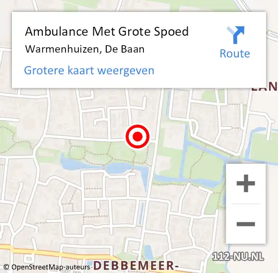 Locatie op kaart van de 112 melding: Ambulance Met Grote Spoed Naar Warmenhuizen, De Baan op 27 mei 2015 13:45