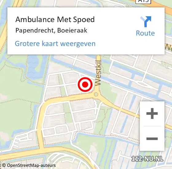 Locatie op kaart van de 112 melding: Ambulance Met Spoed Naar Papendrecht, Boeieraak op 27 mei 2015 14:12