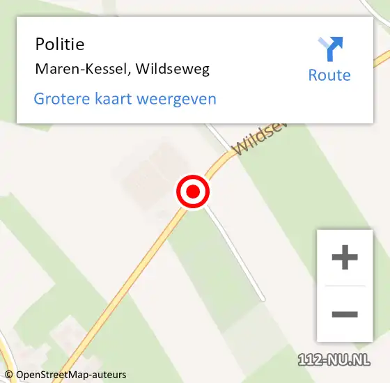 Locatie op kaart van de 112 melding: Politie Maren-Kessel, Wildseweg op 27 mei 2015 14:58