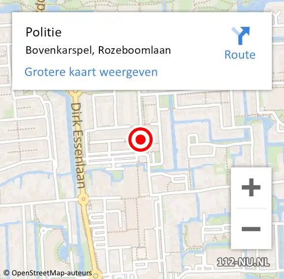 Locatie op kaart van de 112 melding: Politie Bovenkarspel, Rozeboomlaan op 27 mei 2015 15:23