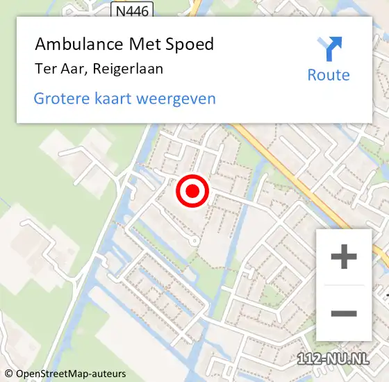 Locatie op kaart van de 112 melding: Ambulance Met Spoed Naar Ter Aar, Reigerlaan op 27 mei 2015 15:23