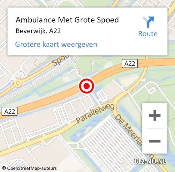 Locatie op kaart van de 112 melding: Ambulance Met Grote Spoed Naar Beverwijk, A22 op 27 mei 2015 15:29