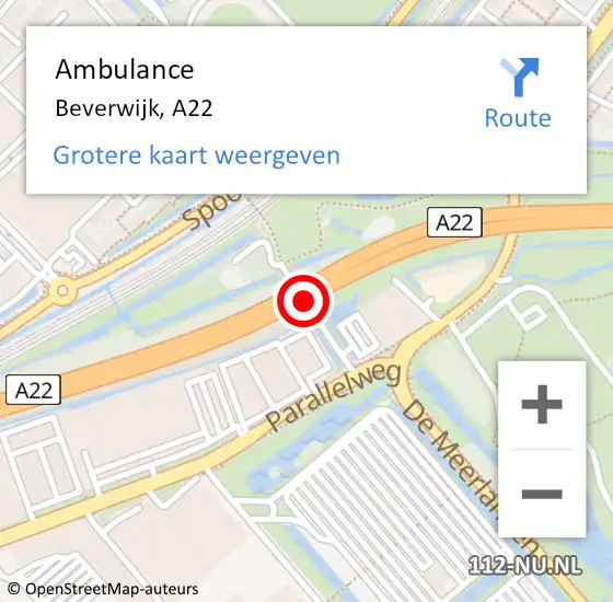 Locatie op kaart van de 112 melding: Ambulance Beverwijk, A22 op 27 mei 2015 15:30