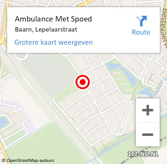 Locatie op kaart van de 112 melding: Ambulance Met Spoed Naar Baarn, Lepelaarstraat op 27 mei 2015 15:40