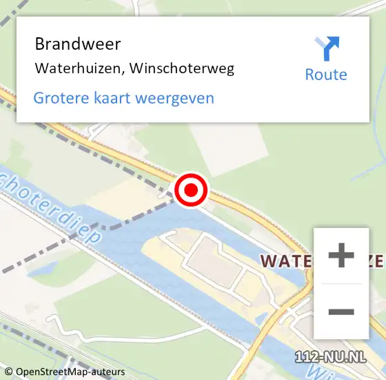 Locatie op kaart van de 112 melding: Brandweer Waterhuizen, Winschoterweg op 27 mei 2015 16:12