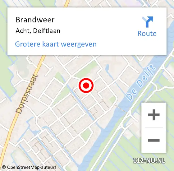 Locatie op kaart van de 112 melding: Brandweer Acht, Delftlaan op 27 mei 2015 17:50
