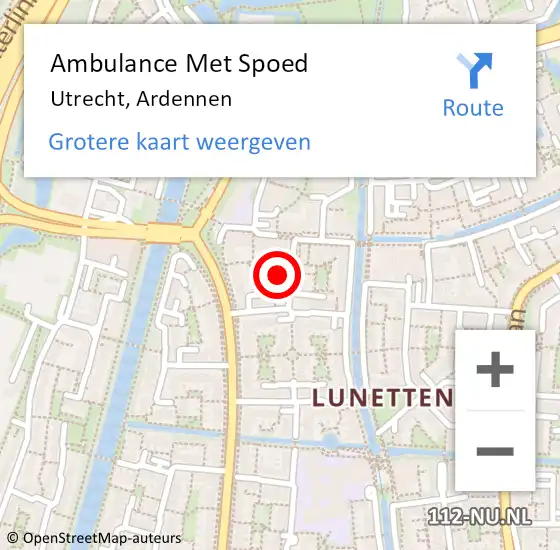 Locatie op kaart van de 112 melding: Ambulance Met Spoed Naar Utrecht, Ardennen op 27 mei 2015 18:21