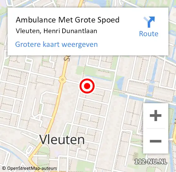 Locatie op kaart van de 112 melding: Ambulance Met Grote Spoed Naar Vleuten, Henri Dunantlaan op 27 mei 2015 18:27