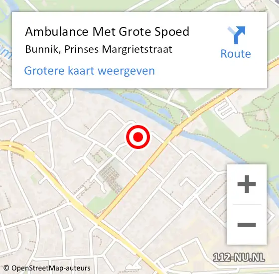 Locatie op kaart van de 112 melding: Ambulance Met Grote Spoed Naar Bunnik, Prinses Margrietstraat op 27 mei 2015 19:45