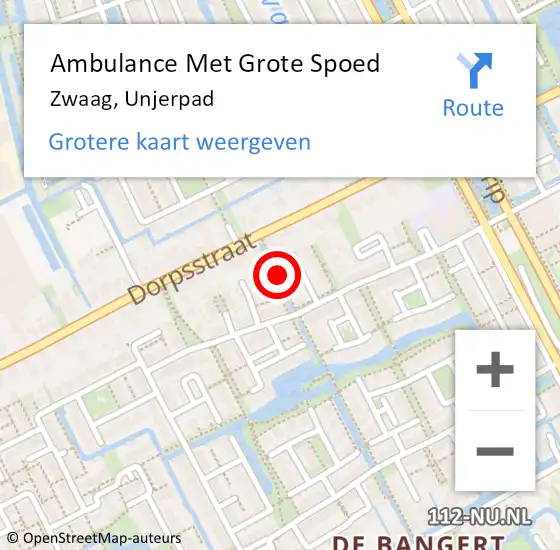 Locatie op kaart van de 112 melding: Ambulance Met Grote Spoed Naar Zwaag, Unjerpad op 27 mei 2015 19:58