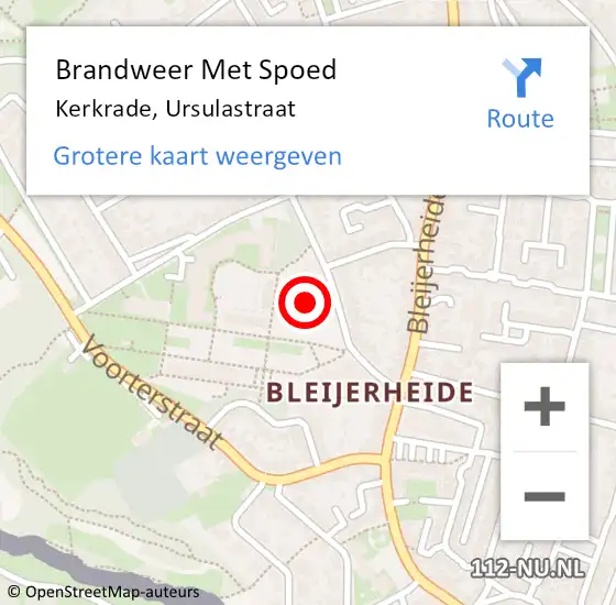 Locatie op kaart van de 112 melding: Brandweer Met Spoed Naar Kerkrade, Ursulastraat op 27 mei 2015 20:01