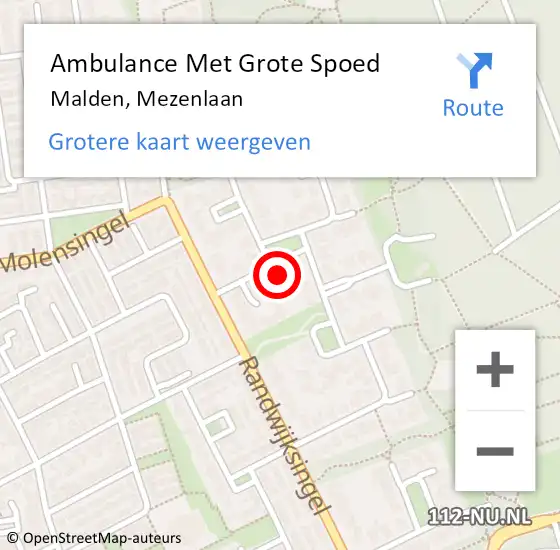 Locatie op kaart van de 112 melding: Ambulance Met Grote Spoed Naar Malden, Mezenlaan op 27 mei 2015 23:59