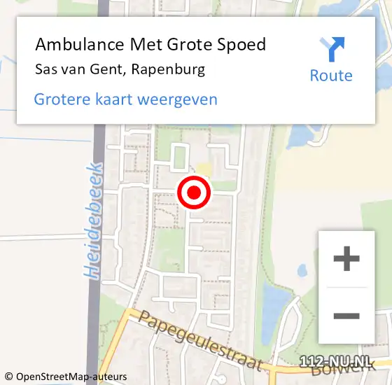 Locatie op kaart van de 112 melding: Ambulance Met Grote Spoed Naar Sas van Gent, Rapenburg op 28 mei 2015 00:35