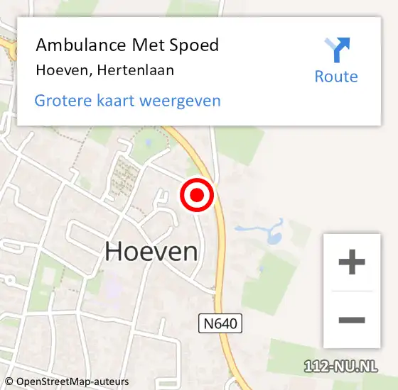 Locatie op kaart van de 112 melding: Ambulance Met Spoed Naar Hoeven, Hertenlaan op 28 mei 2015 01:10