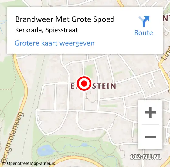 Locatie op kaart van de 112 melding: Brandweer Met Grote Spoed Naar Kerkrade, Spiesstraat op 28 mei 2015 01:37