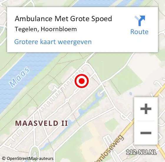 Locatie op kaart van de 112 melding: Ambulance Met Grote Spoed Naar Tegelen, Hoornbloem op 28 mei 2015 04:43